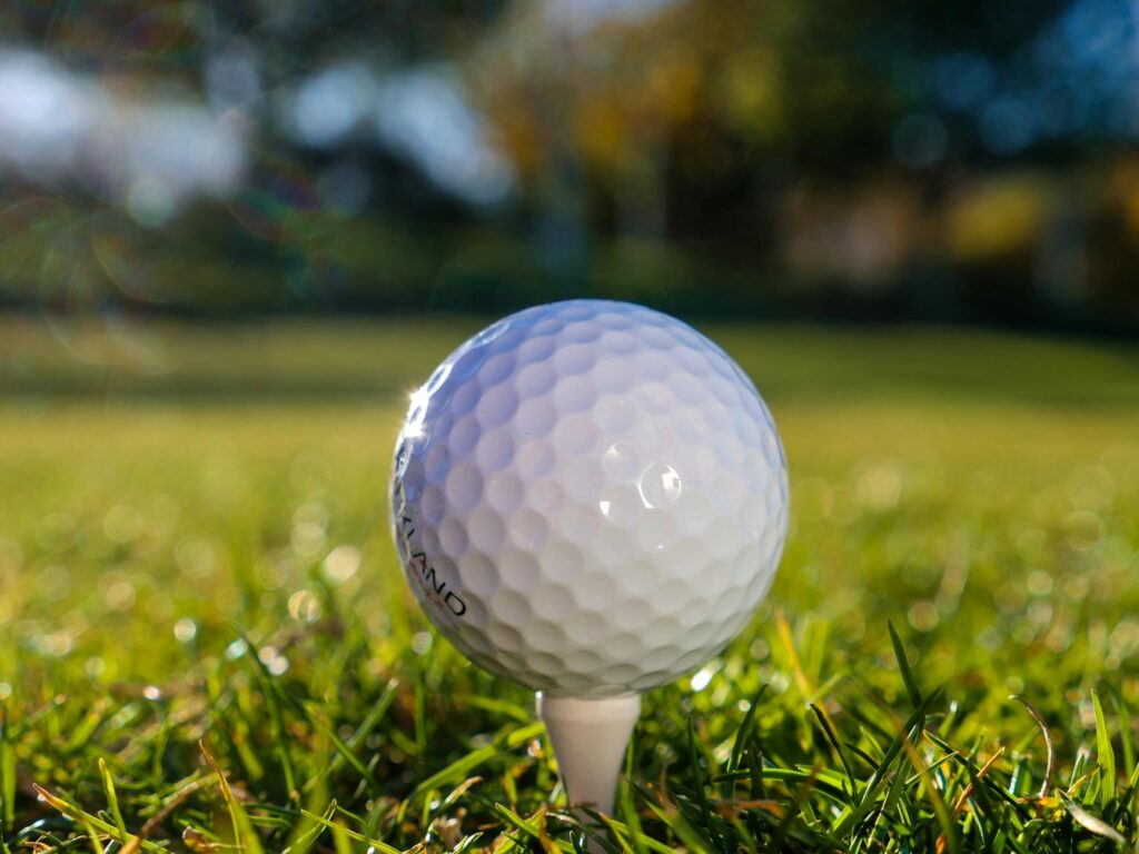 A close-up of a golf ball on the fairway, with Dungeness landscape in the background. — Dungeness golf courses