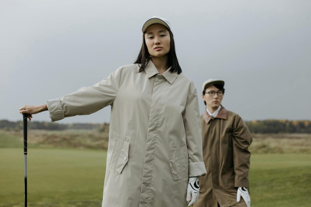 A golfer wearing appropriate clothing for Dungeness weather — golf equipment Dungeness