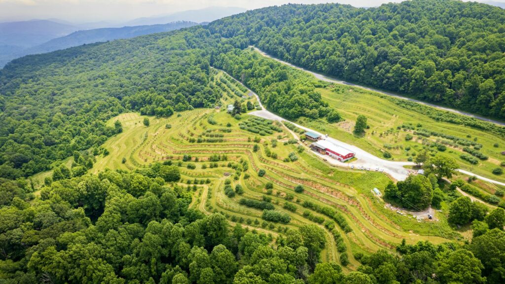 An aerial shot of Blue Ridge Mountain Club with its lush greens and elevation — best high altitude golf courses USA