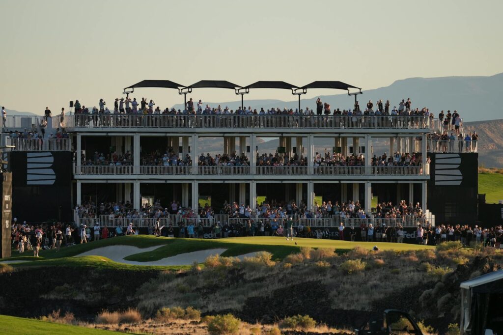 A close-up of the clubhouse at Dungeness Golf Course with golfers dining. — Dungeness Golf Course features