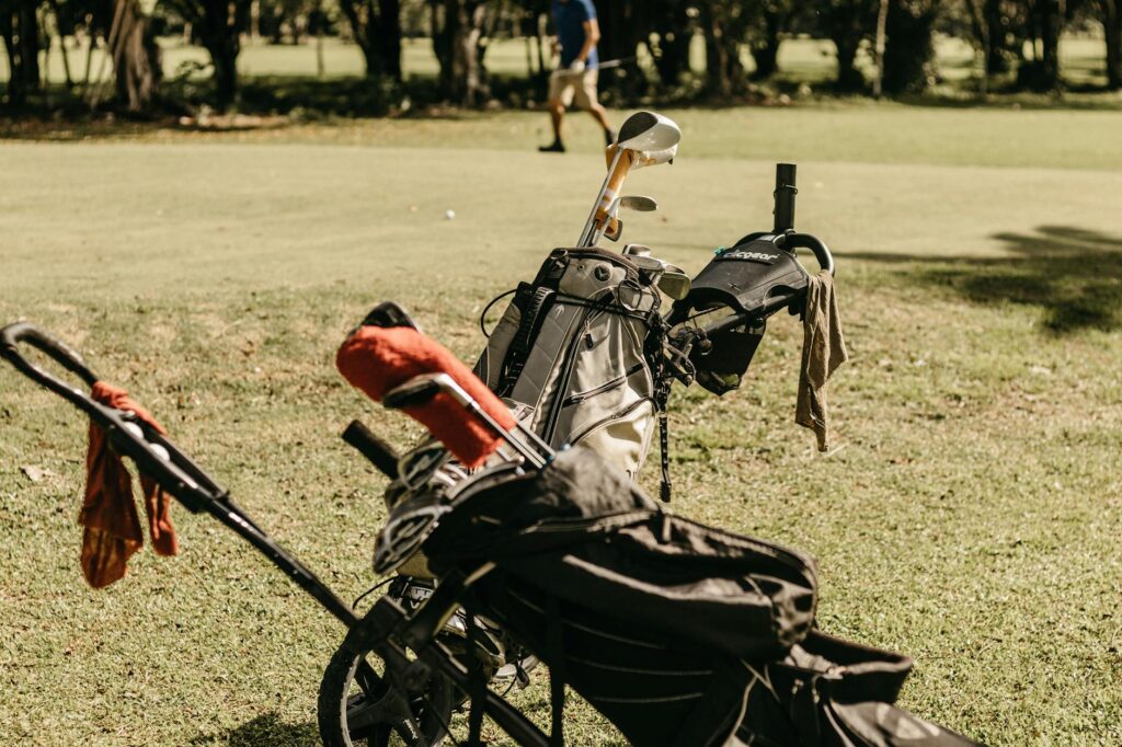 A durable golf bag with essentials for a day on the Dungeness course — golf accessories Dungeness