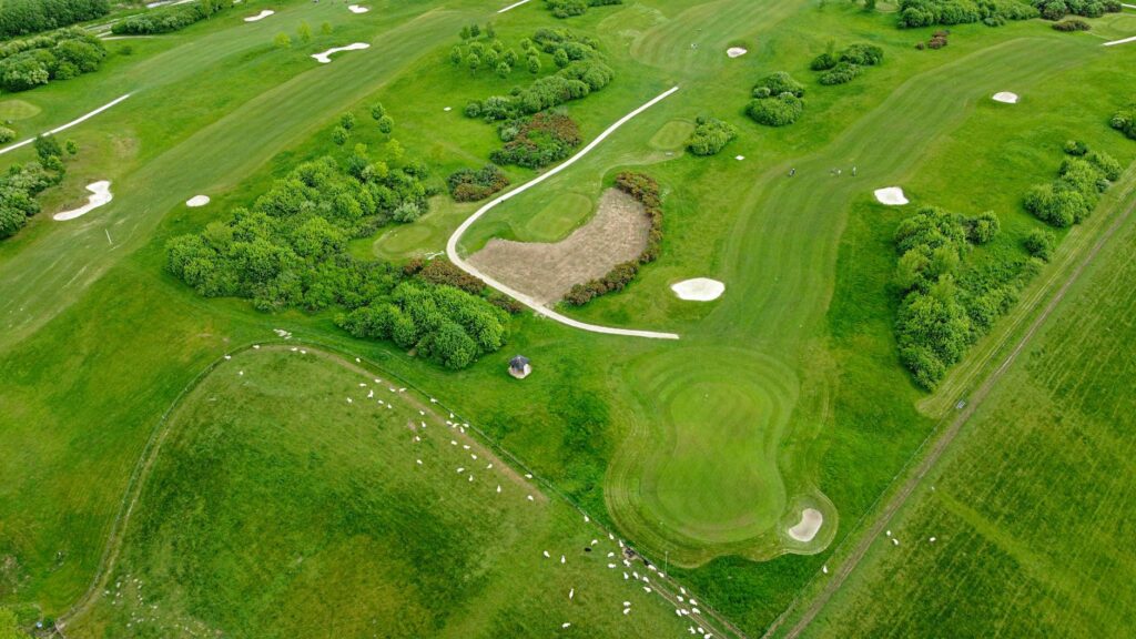 Aerial view of Dungeness Golf Course highlighting its layout. — Dungeness Golf Course features