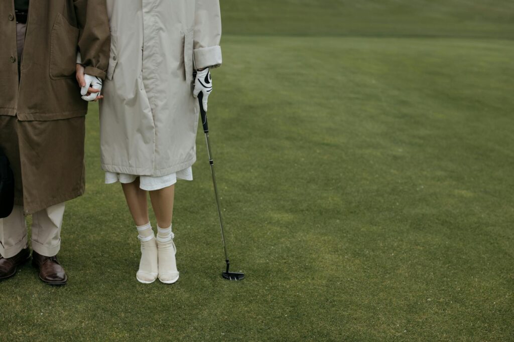 Various golf accessories suitable for Dungeness weather, displayed together. — Dungeness golf equipment