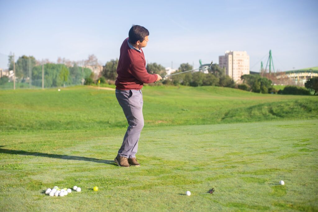 A golfer performing a strength training exercise to enhance swing power. — golf swing power
