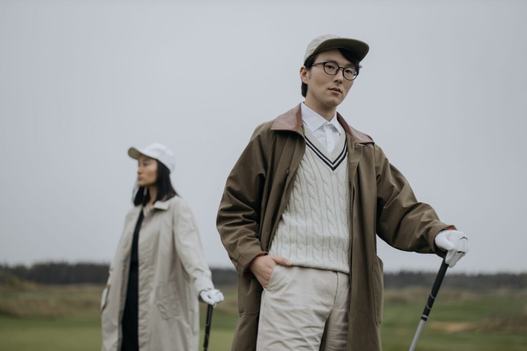 A golfer wearing appropriate clothing for Dungeness golf — golf equipment Dungeness