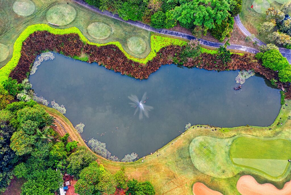 An aerial shot of the Dungeness golf course, illustrating the layout and scenic views from above. — Dungeness golf sceni…